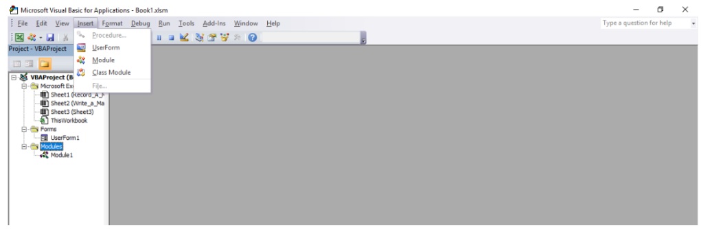 window of VBA editor